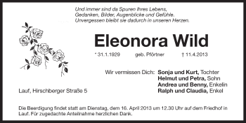 Traueranzeige von Eleonora Wild von Pegnitz-Zeitung